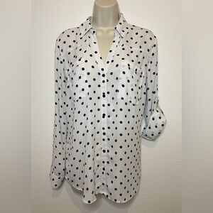 EXPRESS The Portofino Shirt Classic Black Polka Dot White Button-Down Top